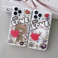 iPhone 14 Pro【LINE正版】愛心布朗熊可妮兔貝殼紋保護殼
